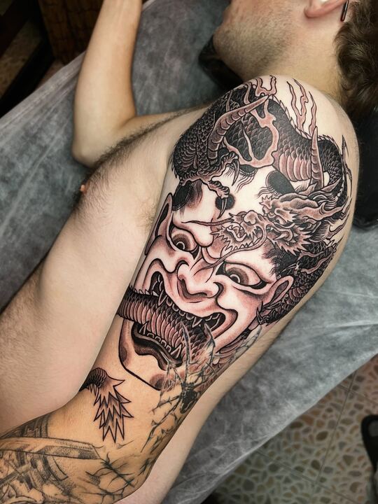 Hannya and dragon sleeve