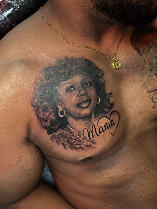 Portrait chest tattoo for mama