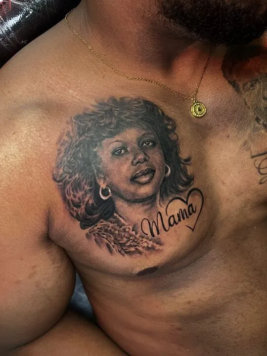Portrait chest tattoo for mama